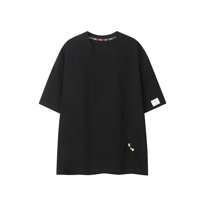 Buddha Stones 夏物カジュアルボヘミアン風ドローストリング無地メンズ半袖Tシャツ - 黒 - US/UK/AU46, EU56 （5XL） - image 12