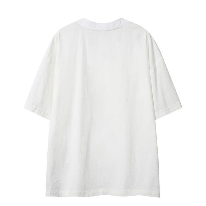 Buddha Stones 夏物カジュアルボヘミアン風ドローストリング無地メンズ半袖Tシャツ - image 15
