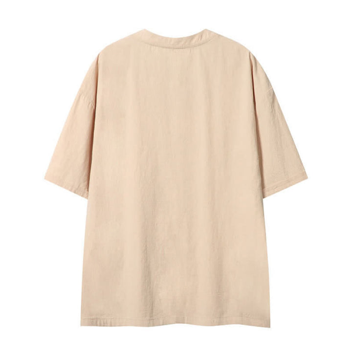 Buddha Stones 夏物カジュアルボヘミアン風ドローストリング無地メンズ半袖Tシャツ - image 1