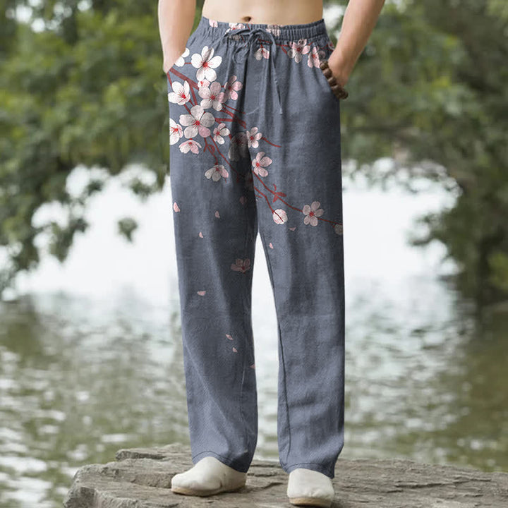 Buddha Stones 綿素材、ピンクの桜柄、メンズテーパードパンツ（ポケット付き） - スレートグレー - US/UK/AU50、EU60（5XL） - image 6