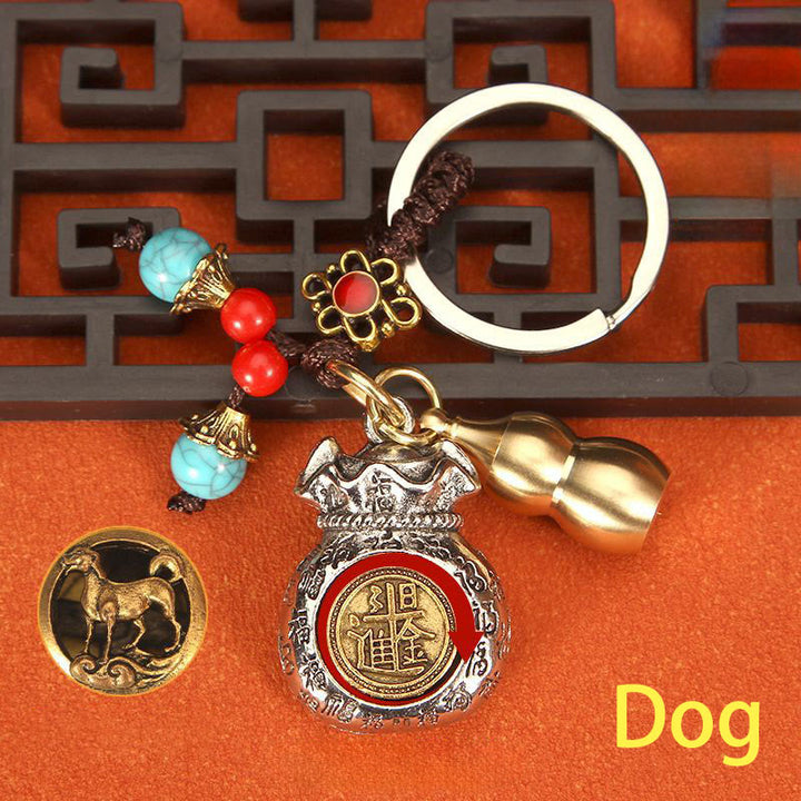 Buddha Stones 幸運繁栄モチーフの回転式おみくじ付き編み込みキーホルダー - 犬 - image 17