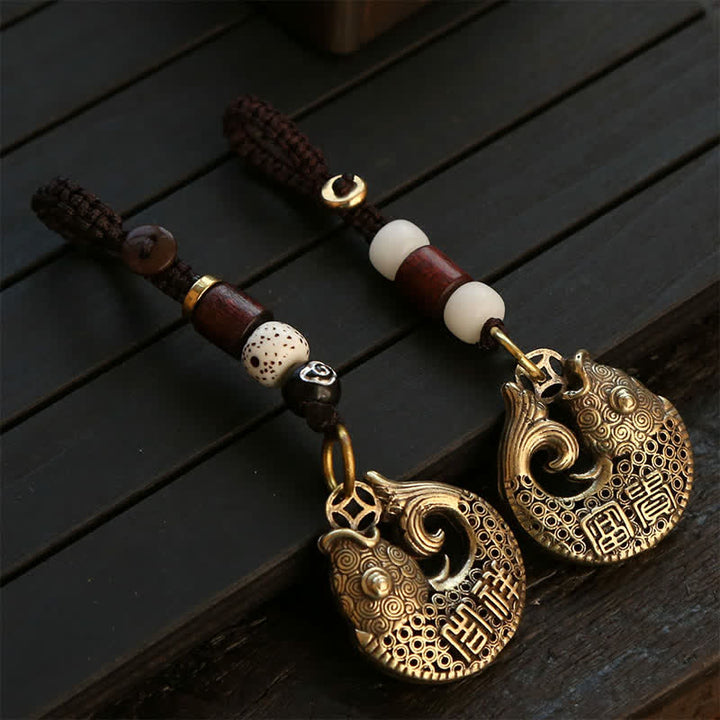 Buddha Stones 真鍮製鯉の成就をモチーフにした編み込みラウンドチャームキーホルダー - image 13