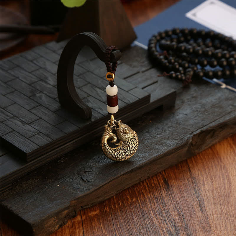 Buddha Stones 真鍮製鯉の成就をモチーフにした編み込みラウンドチャームキーホルダー - image 8