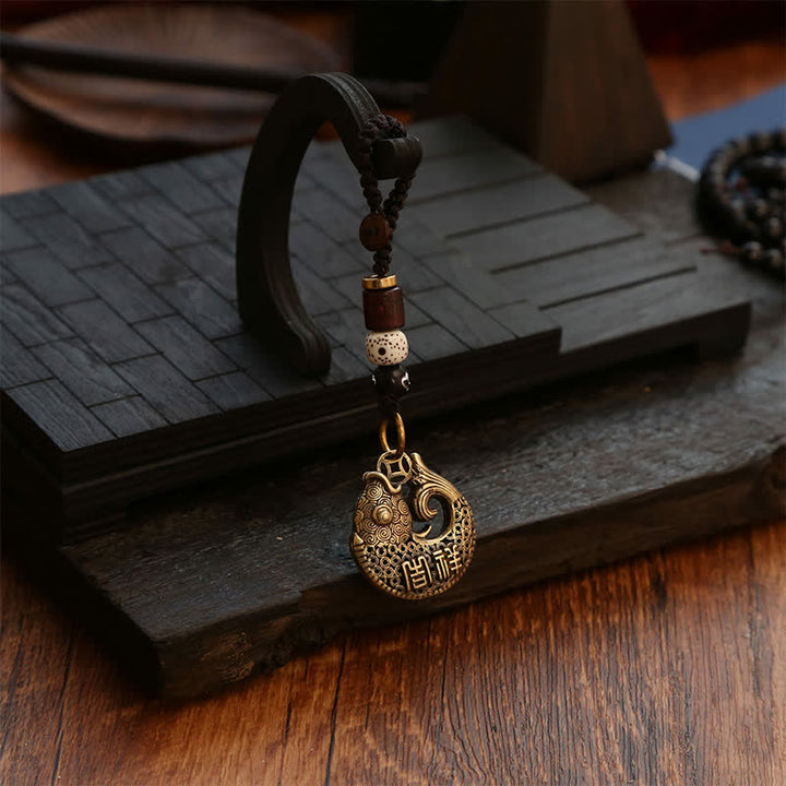 Buddha Stones 真鍮製鯉の成就をモチーフにした編み込みラウンドチャームキーホルダー - image 12