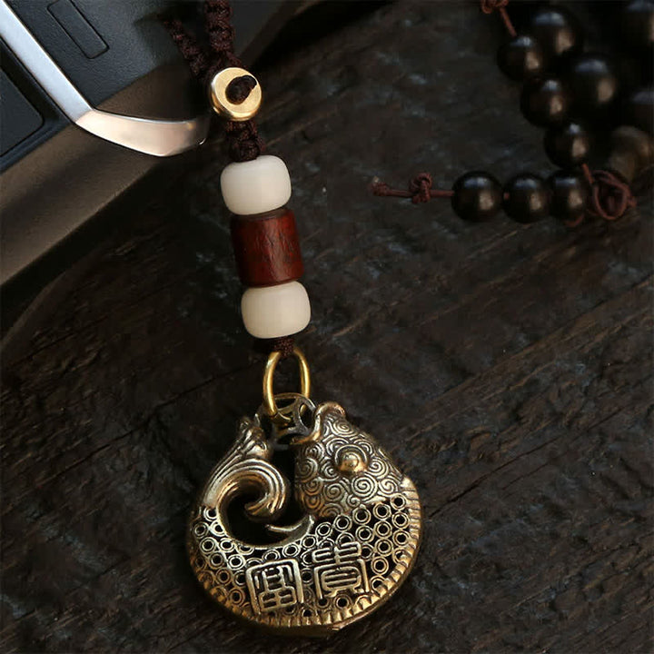 Buddha Stones 真鍮製鯉の成就をモチーフにした編み込みラウンドチャームキーホルダー - image 4