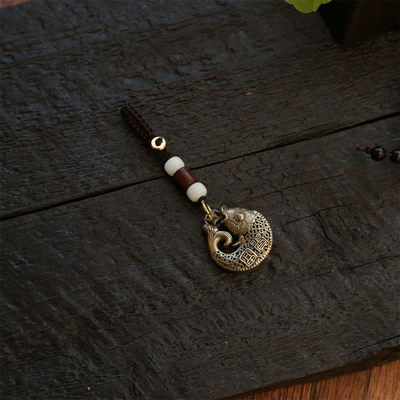 Buddha Stones 真鍮製鯉の成就をモチーフにした編み込みラウンドチャームキーホルダー - image 7