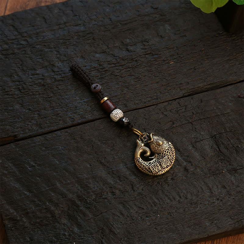 Buddha Stones 真鍮製鯉の成就をモチーフにした編み込みラウンドチャームキーホルダー - image 11