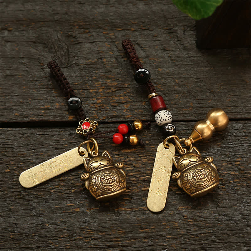 Buddha Stones 真鍮製招き猫中国コイン 富のキーホルダー - image 11