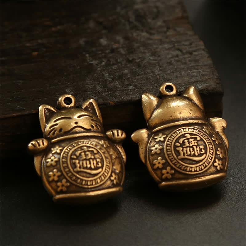 Buddha Stones 真鍮製招き猫中国コイン 富のキーホルダー - image 15