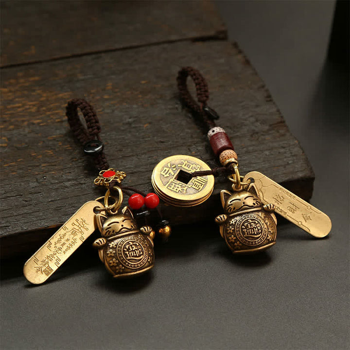 Buddha Stones 真鍮製招き猫中国コイン 富のキーホルダー - image 12
