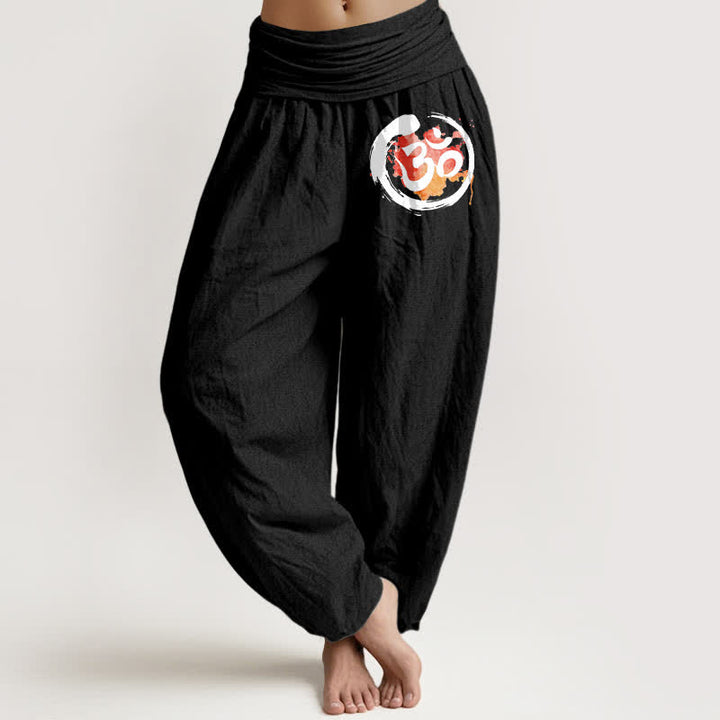 Buddha Stones ピュアコットン ブラックサークル レッドシンボル柄 レディース ゴムウエスト ハーレムパンツ - 黒 - US16、 UK/AU20、 EU48 (3XL) - image 5