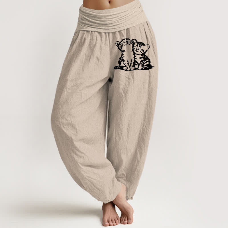 Buddha Stones 純綿素材、白猫柄、ウエストゴム入りレディースハーレムパンツ - タン - US16、 UK/AU20、 EU48 (3XL) - image 14