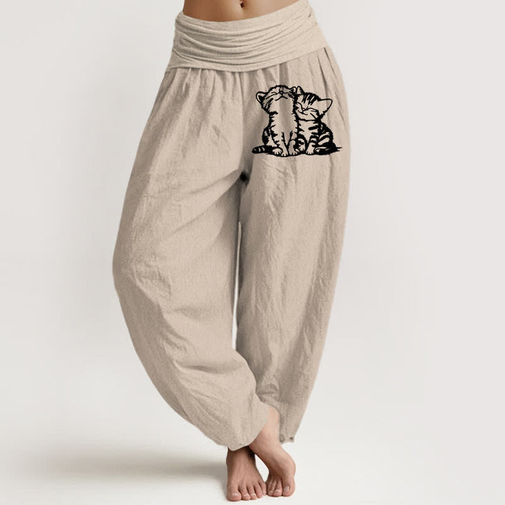 Buddha Stones 純綿素材、白猫柄、ウエストゴム入りレディースハーレムパンツ - タン - US16、 UK/AU20、 EU48 (3XL) - image 14