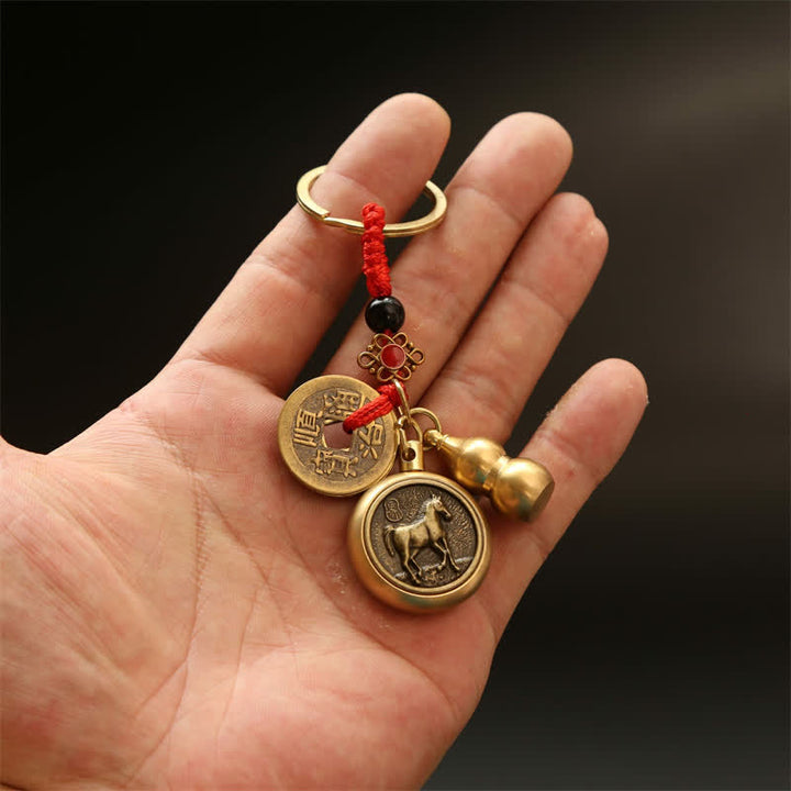 Buddha Stones 銅製の中国十二支五帝コインと赤紐の財運キーホルダー - image 15