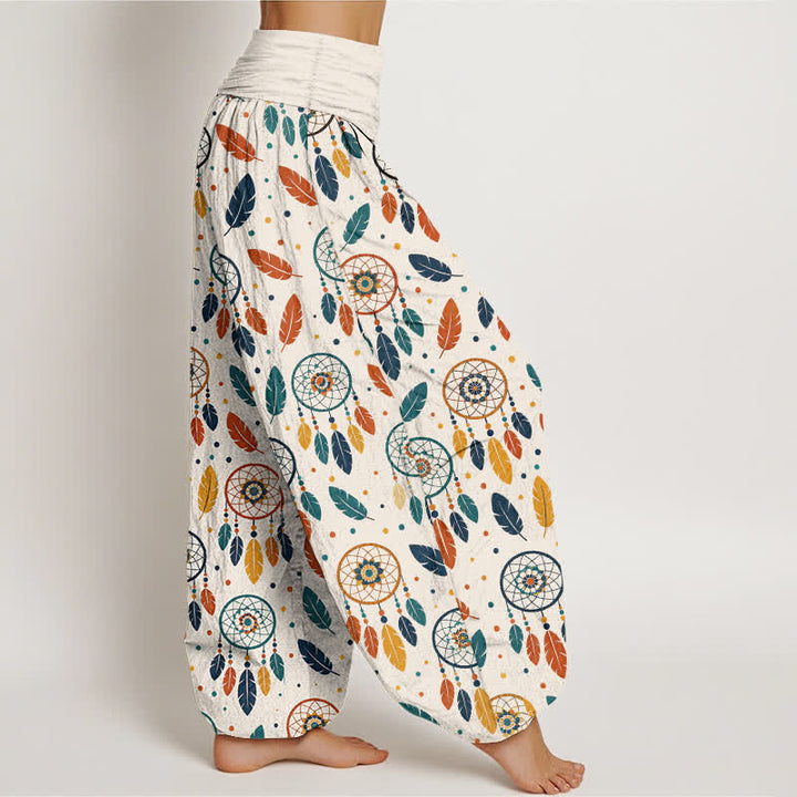 Buddha Stones コットン製ドリームキャッチャーフェザー柄レディースゴムウエストハーレムパンツ - image 1