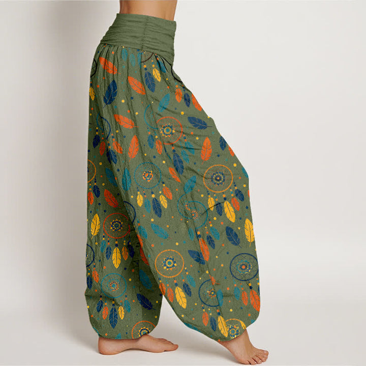 Buddha Stones コットン製ドリームキャッチャーフェザー柄レディースゴムウエストハーレムパンツ - image 6