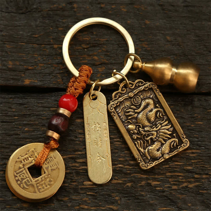 Buddha Stones 銅製の中国十二支五帝コイン入りひょうたん型キーホルダー - ドラゴン - image 10