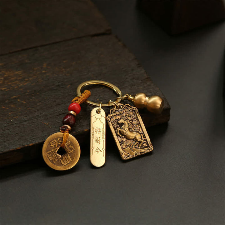 Buddha Stones 銅製の中国十二支五帝コイン入りひょうたん型キーホルダー - image 14