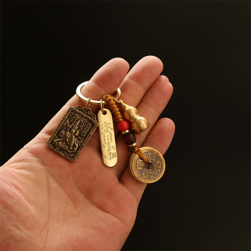 Buddha Stones 銅製の中国十二支五帝コイン入りひょうたん型キーホルダー - image 27