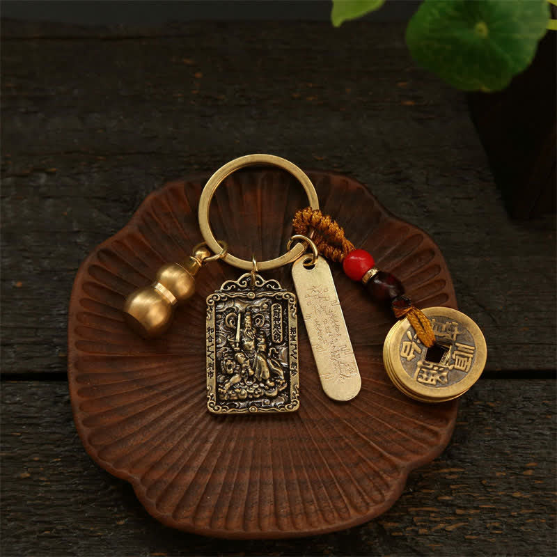 Buddha Stones 銅製の中国十二支五帝コイン入りひょうたん型キーホルダー - image 23