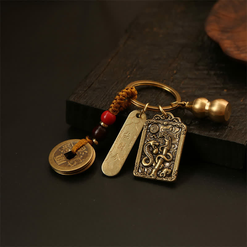 Buddha Stones 銅製の中国十二支五帝コイン入りひょうたん型キーホルダー - image 12