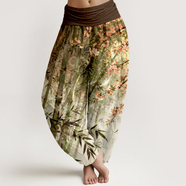 Buddha Stones コットン竹素材、桜柄、ウエストゴム入りレディースハーレムパンツ - オリーブ - US16、 UK/AU20、 EU48 (3XL) - image 5