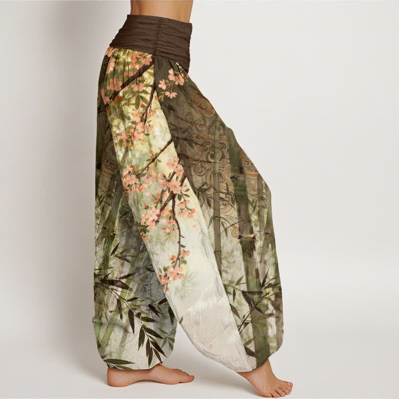 Buddha Stones コットン竹素材、桜柄、ウエストゴム入りレディースハーレムパンツ - image 6