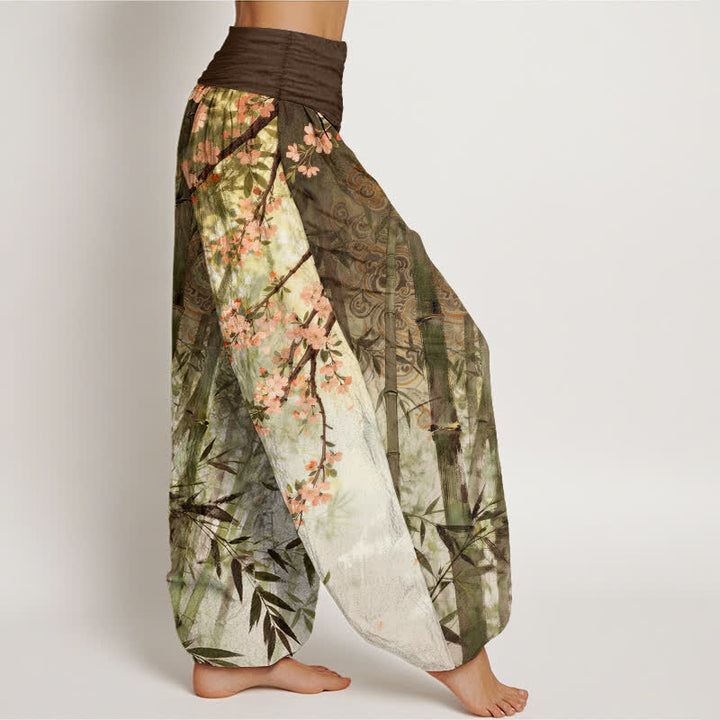Buddha Stones コットン竹素材、桜柄、ウエストゴム入りレディースハーレムパンツ - image 6