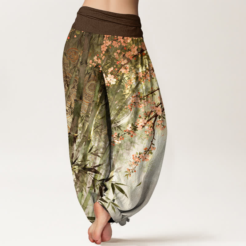 Buddha Stones コットン竹素材、桜柄、ウエストゴム入りレディースハーレムパンツ - image 7