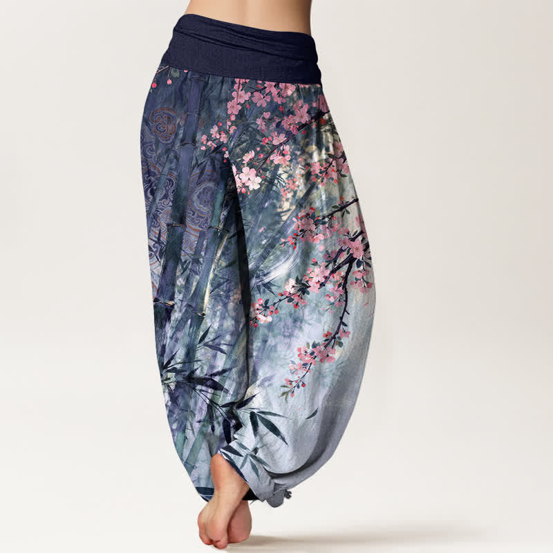 Buddha Stones コットン竹素材、桜柄、ウエストゴム入りレディースハーレムパンツ - image 10