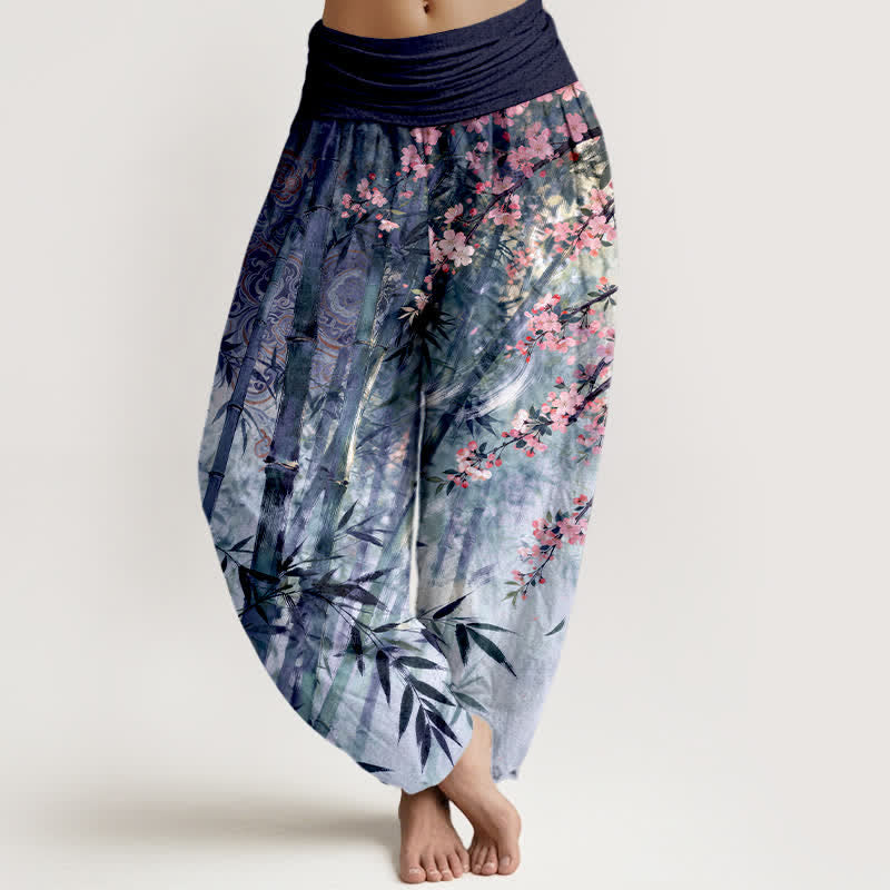 Buddha Stones コットン竹素材、桜柄、ウエストゴム入りレディースハーレムパンツ - インジゴ - US16、 UK/AU20、 EU48 (3XL) - image 8