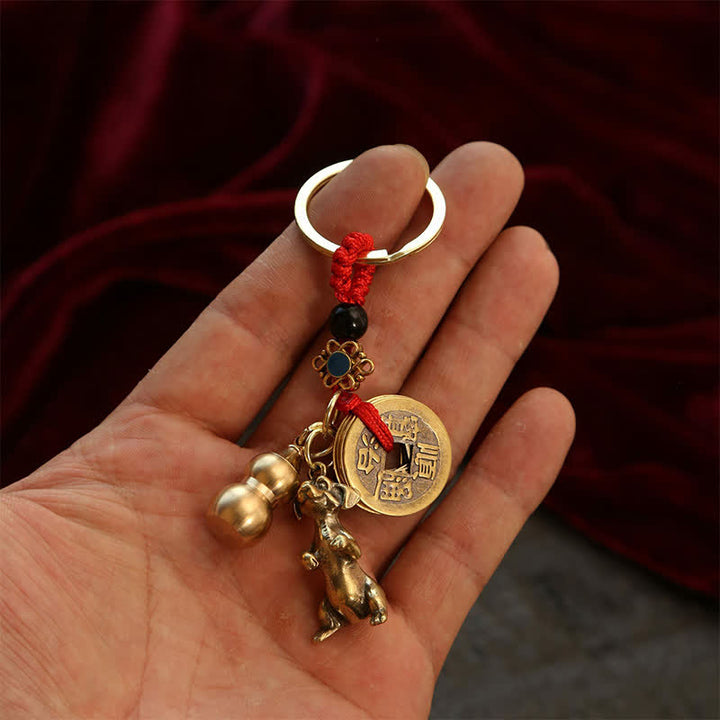 Buddha Stones 銅製の中国十二支五帝コイン、ひょうたん型財運キーホルダー - image 18