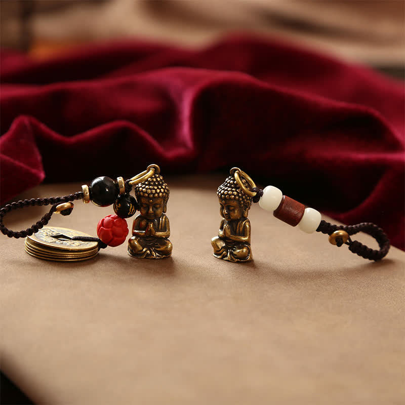 Buddha Stones 真鍮製仏像五帝銭編み紐慈悲キーホルダー - image 20