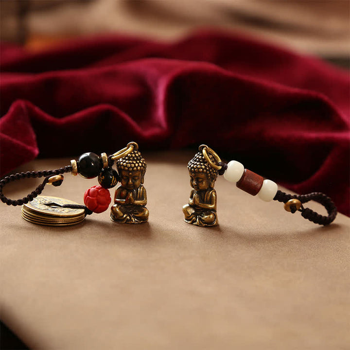 Buddha Stones 真鍮製仏像五帝銭編み紐慈悲キーホルダー - image 20