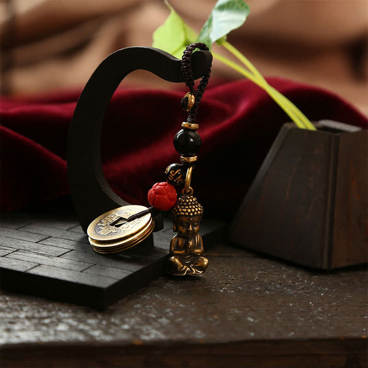 Buddha Stones 真鍮製仏像五帝銭編み紐慈悲キーホルダー - image 9