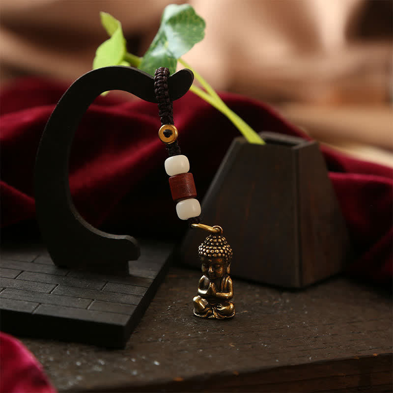 Buddha Stones 真鍮製仏像五帝銭編み紐慈悲キーホルダー - image 4