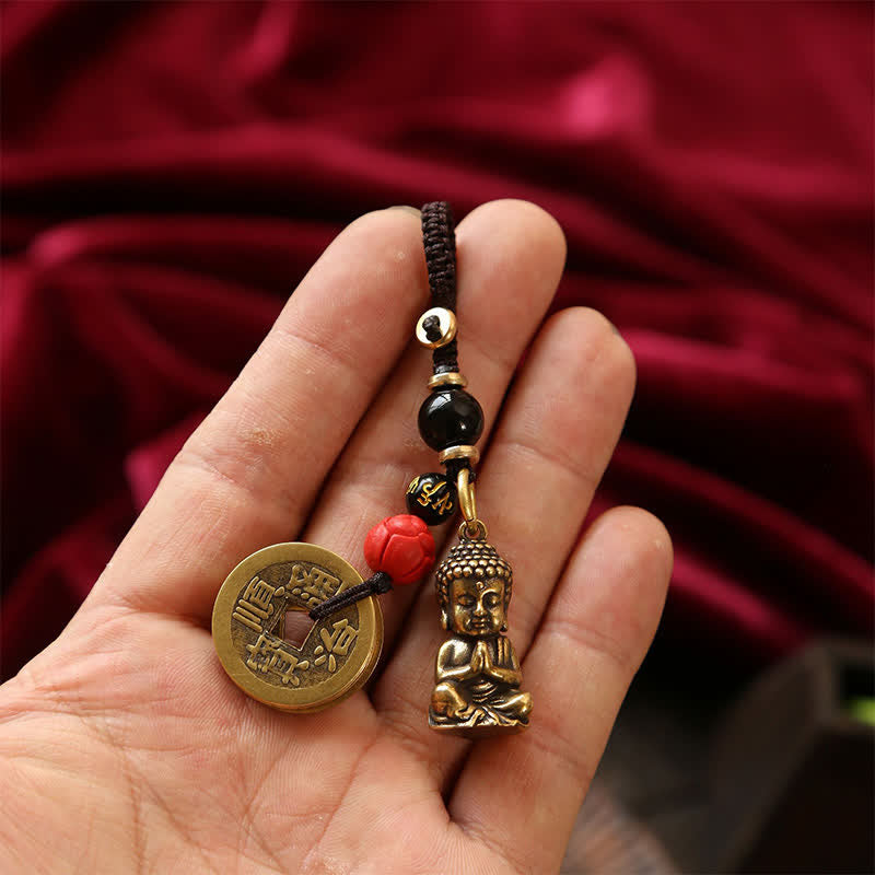 Buddha Stones 真鍮製仏像五帝銭編み紐慈悲キーホルダー - image 15