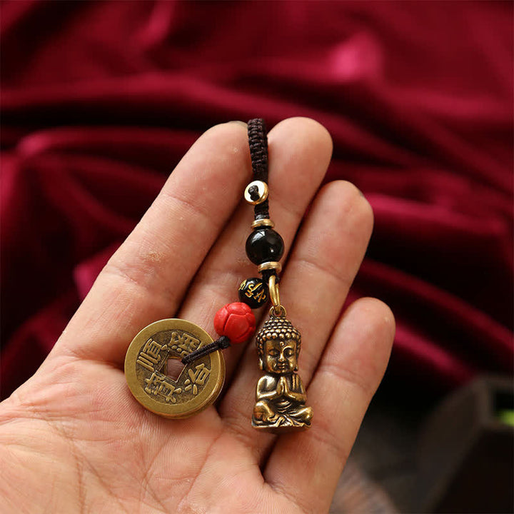 Buddha Stones 真鍮製仏像五帝銭編み紐慈悲キーホルダー - image 15