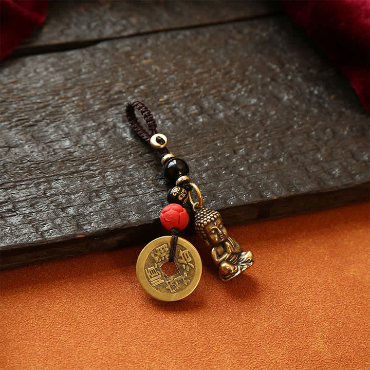 Buddha Stones 真鍮製仏像五帝銭編み紐慈悲キーホルダー - image 10