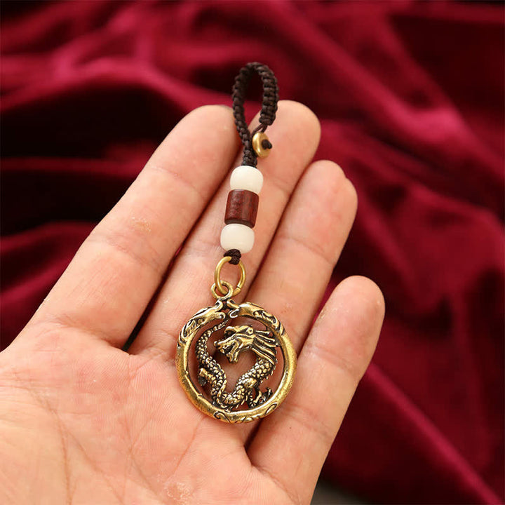 Buddha Stones 銅製龍の富を象徴する編み込みラウンドキーホルダー - image 3