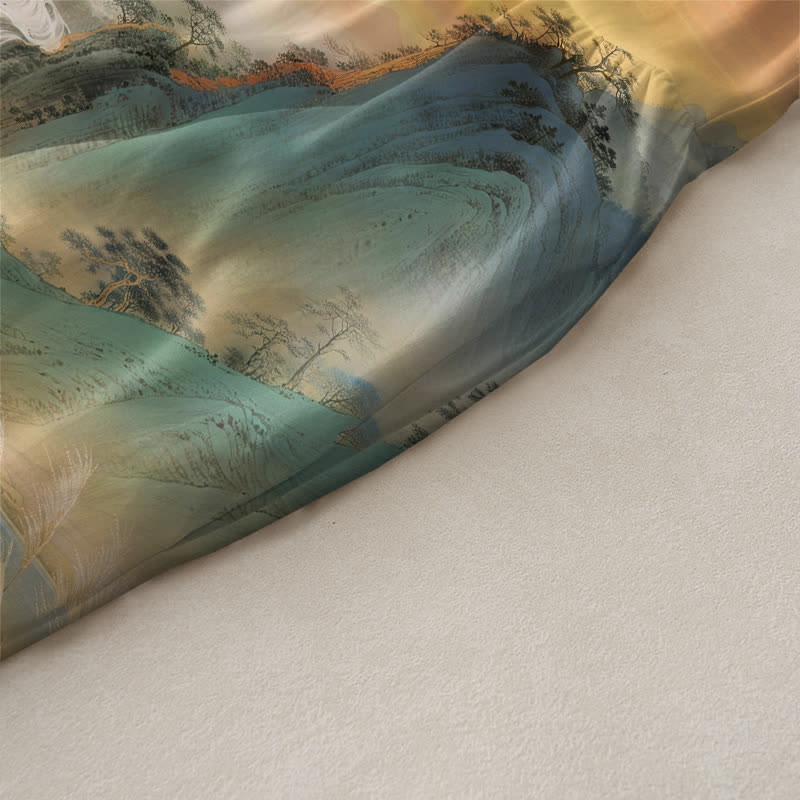 Buddha Stones 夏用カジュアル鶴と滝の風景柄レディースサマーノースリーブミディドレス（ポケット付き） - image 2