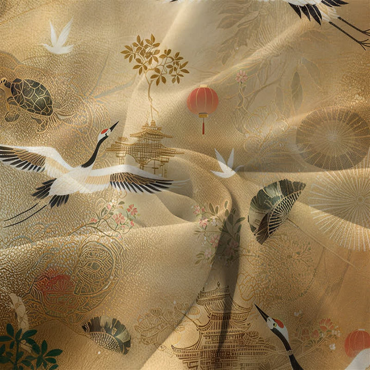 Buddha Stones 夏用カジュアル 鶴柄 植物模様 太陽柄 レディース ノースリーブ ミディ丈ワンピース ポケット付き - image 3
