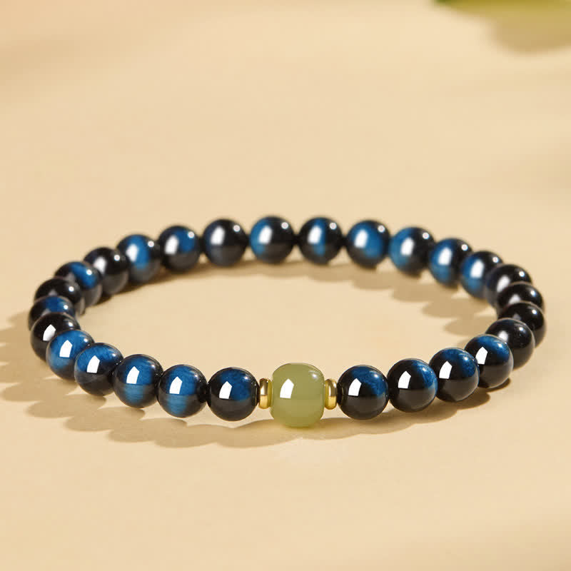 Buddha Stones ブルータイガーアイと和田翡翠の丸玉を使った直感ブレスレット - image 8