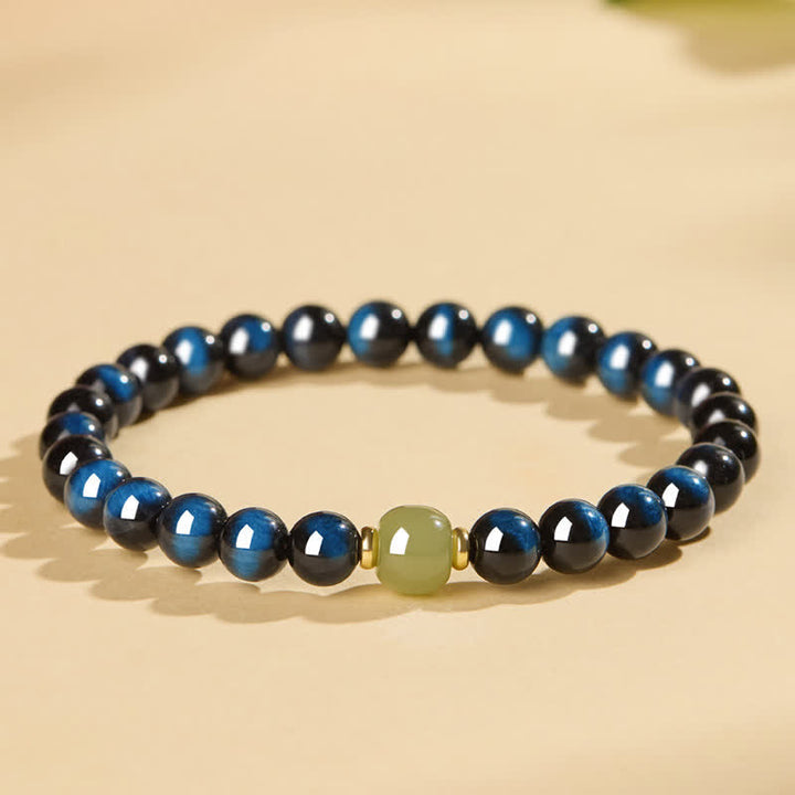 Buddha Stones ブルータイガーアイと和田翡翠の丸玉を使った直感ブレスレット - image 8