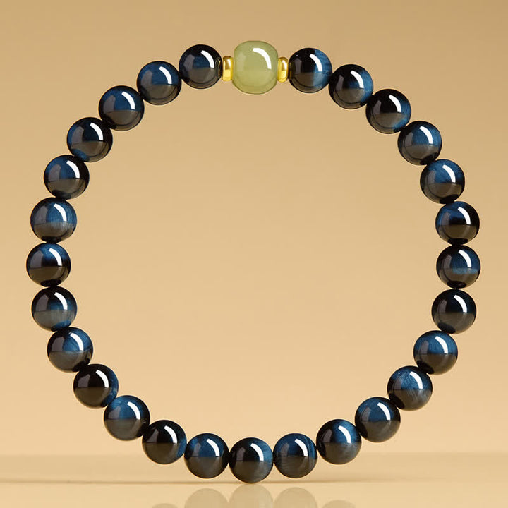 Buddha Stones ブルータイガーアイと和田翡翠の丸玉を使った直感ブレスレット - image 3