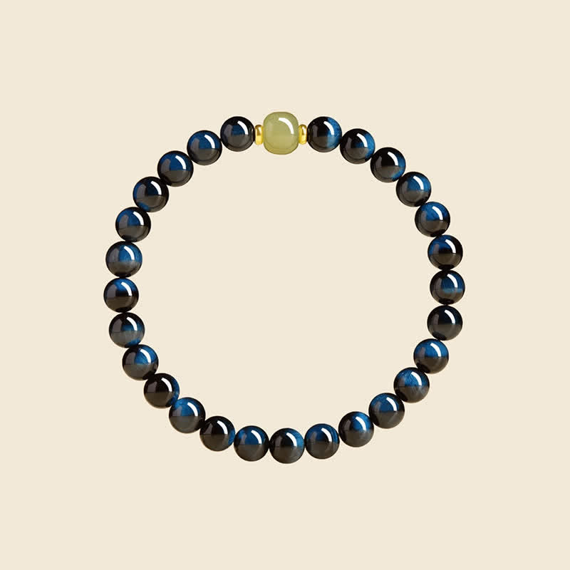 Buddha Stones ブルータイガーアイと和田翡翠の丸玉を使った直感ブレスレット - image 1