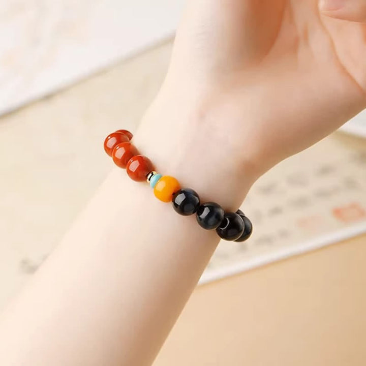 Buddha Stones ブルータイガーアイとサウスレッドアゲートのパワーラウンドビーズブレスレット - image 11