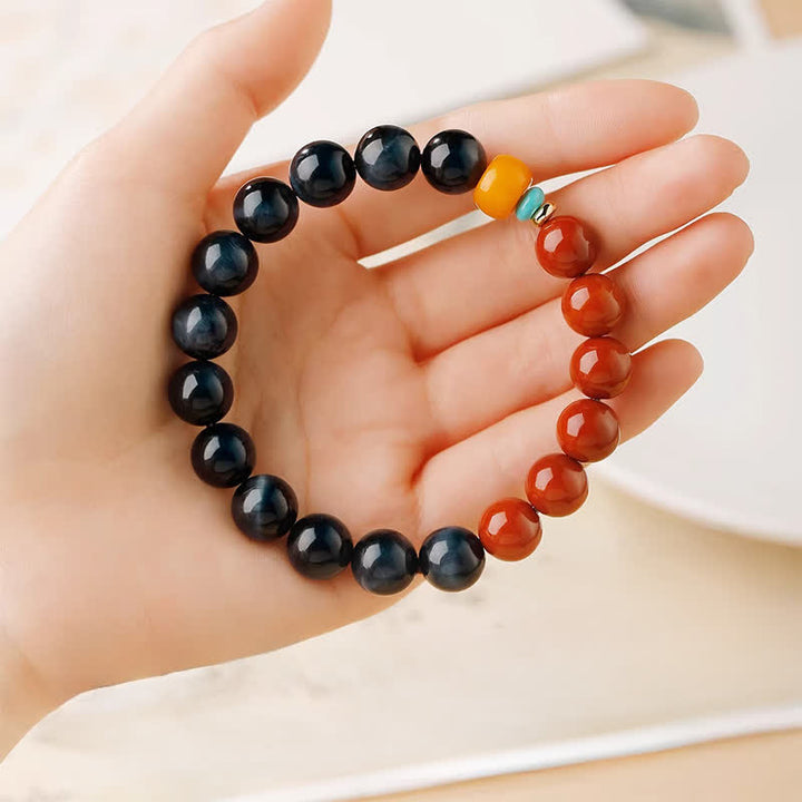 Buddha Stones ブルータイガーアイとサウスレッドアゲートのパワーラウンドビーズブレスレット - image 8