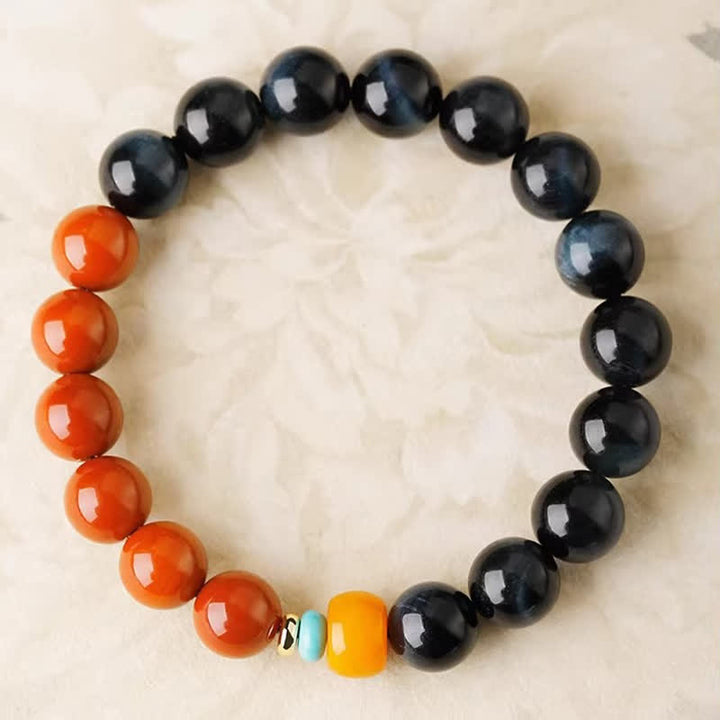 Buddha Stones ブルータイガーアイとサウスレッドアゲートのパワーラウンドビーズブレスレット - image 3