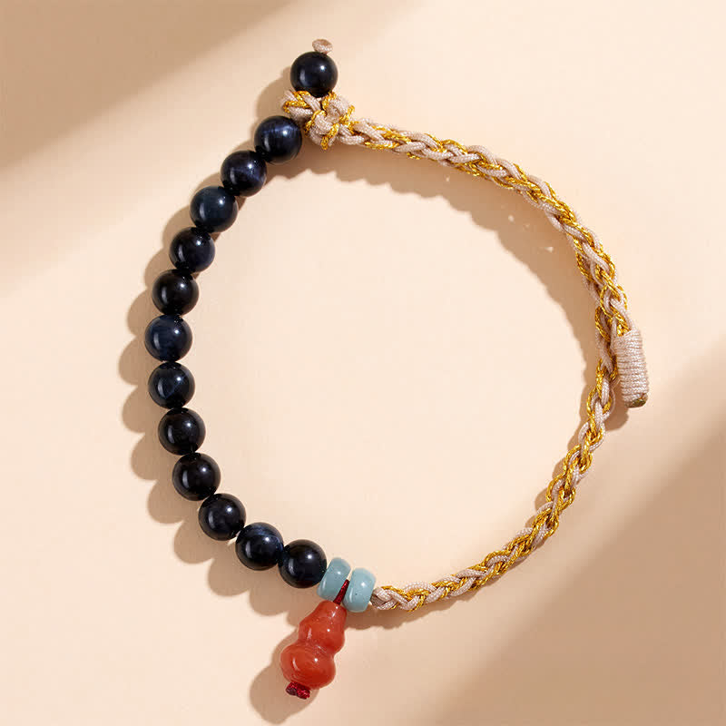 Buddha Stones ブルータイガーアイの手織りひょうたん製強さブレスレット - タイガーアイ（保護♥バランス） - image 0
